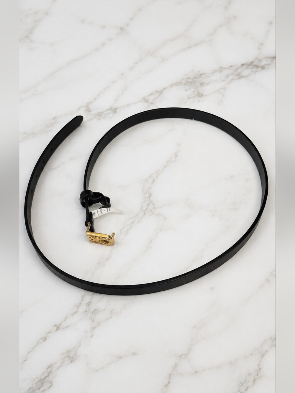 CALVIN KLEIN Black Vegan Leather Belt with Gold Accent